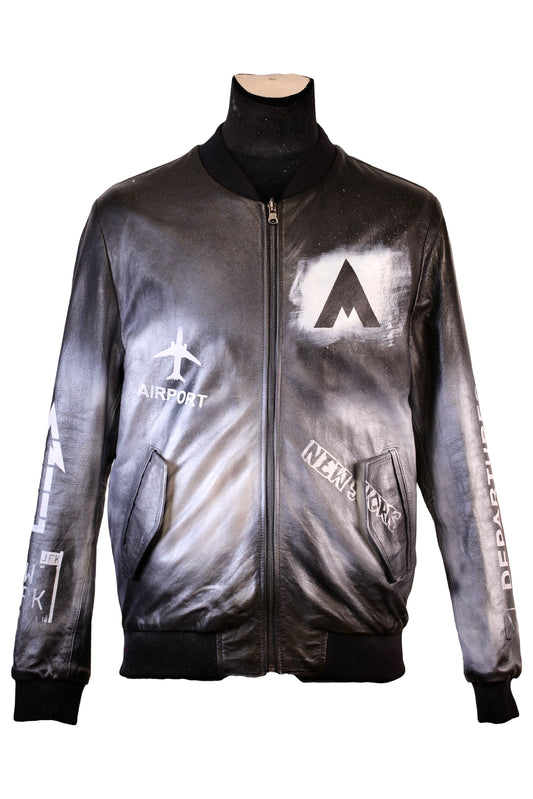 LEATHER BOMBER JACKET, SIZE: 50 (SMALL)