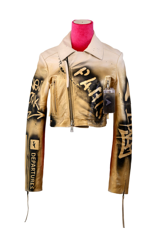 LEATHER BIKER JACKET, SIZE: 42 (MEDIUM)