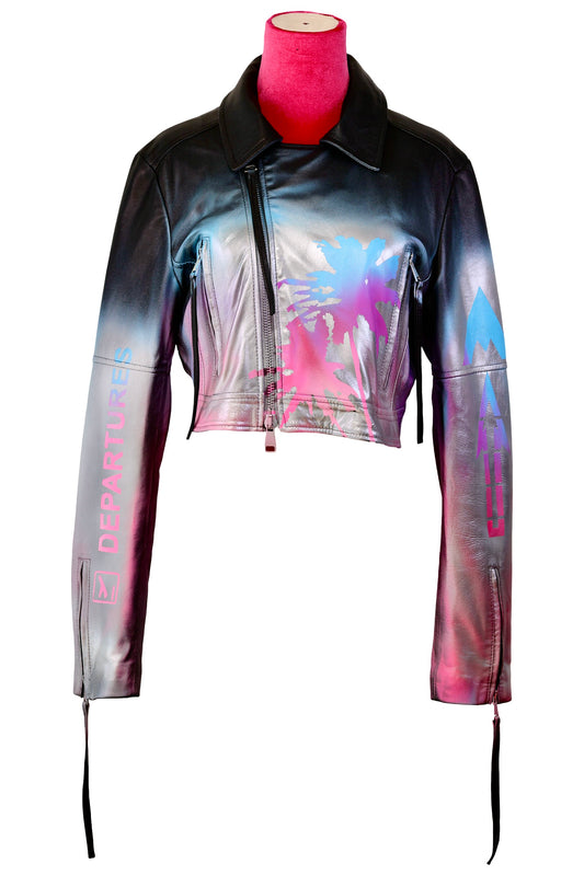 LEATHER BIKER JACKET, SIZE: 46 (EXTRA LARGE)