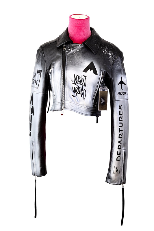 LEATHER BIKER JACKET, SIZE: 40 (SMALL)