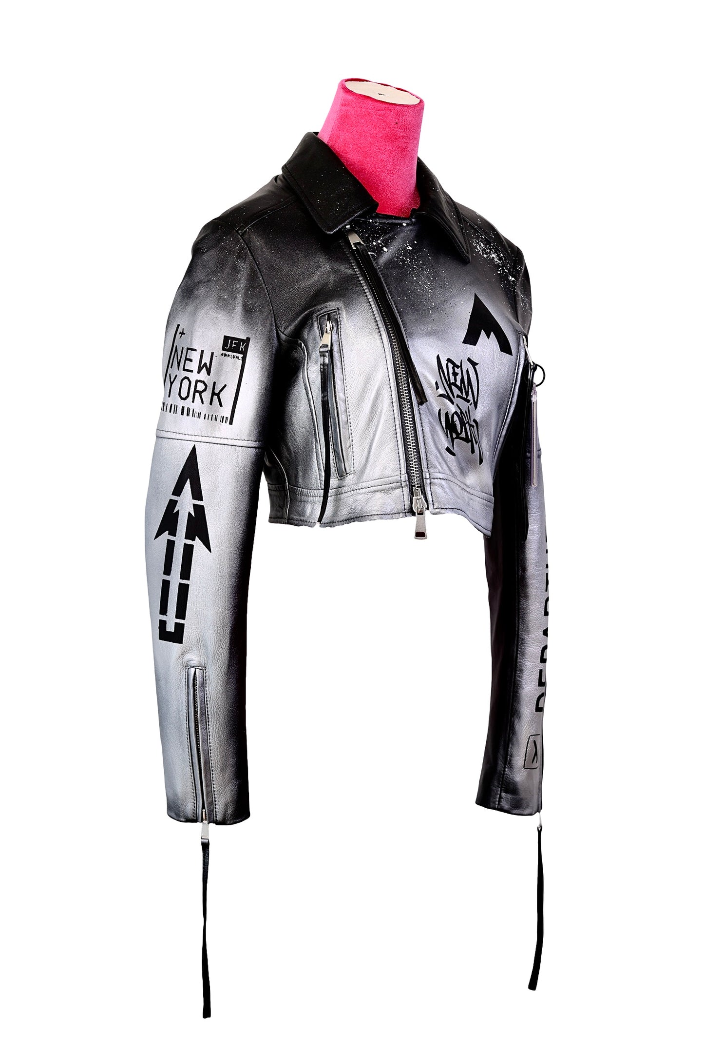 LEATHER BIKER JACKET, SIZE: 40 (SMALL)