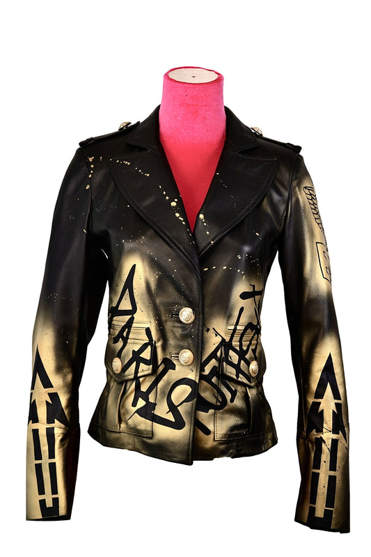 LEATHER BLAZER JACKET, SIZE: 38 (EXTRA SMALL)
