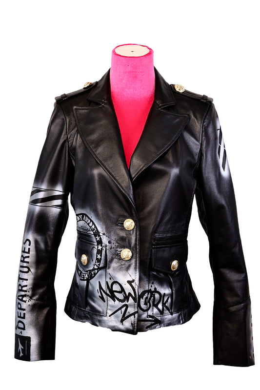 LEATHER BLAZER JACKET, SIZE: 42 (MEDIUM)