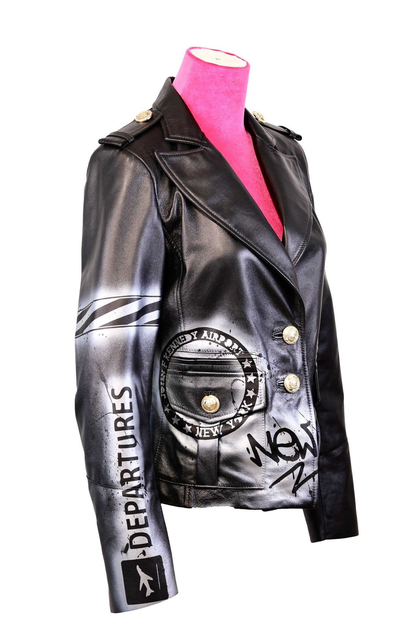 LEATHER BLAZER JACKET, SIZE: 42 (MEDIUM)