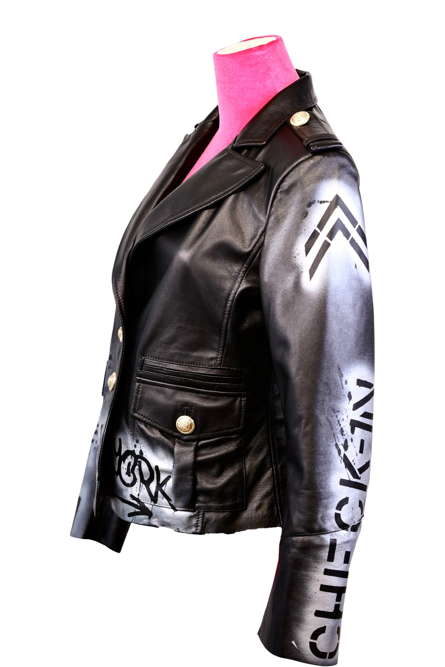 LEATHER BLAZER JACKET, SIZE: 42 (MEDIUM)
