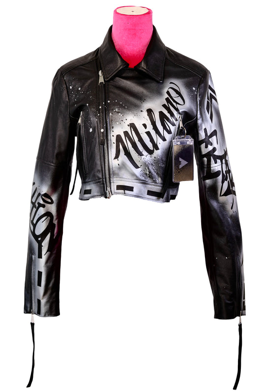 LEATHER BIKER JACKET, SIZE: 42 (MEDIUM)